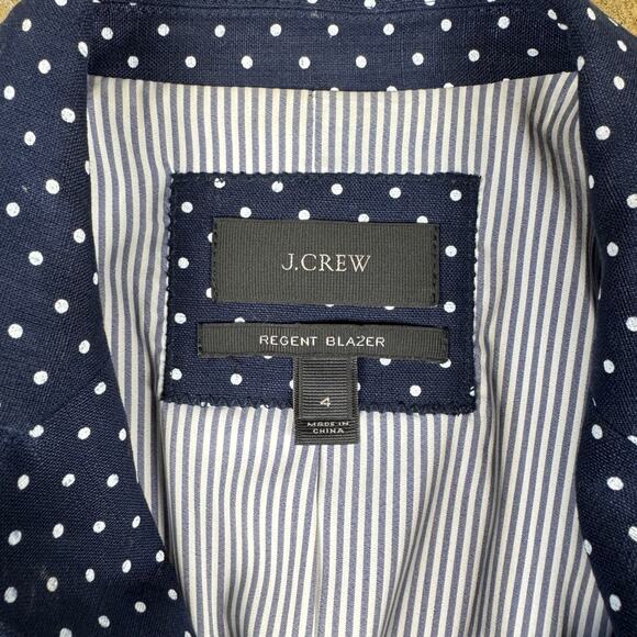 J.Crew Regent Blazer Women’s Size 4 Navy White Polka Dot Linen Jacket - Picture 6 of 12
